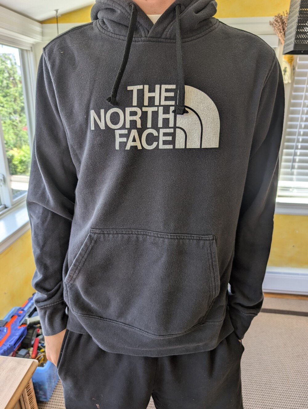 The North Face Black Dark Charcoal Hoodie with White Logo Men Size Medium